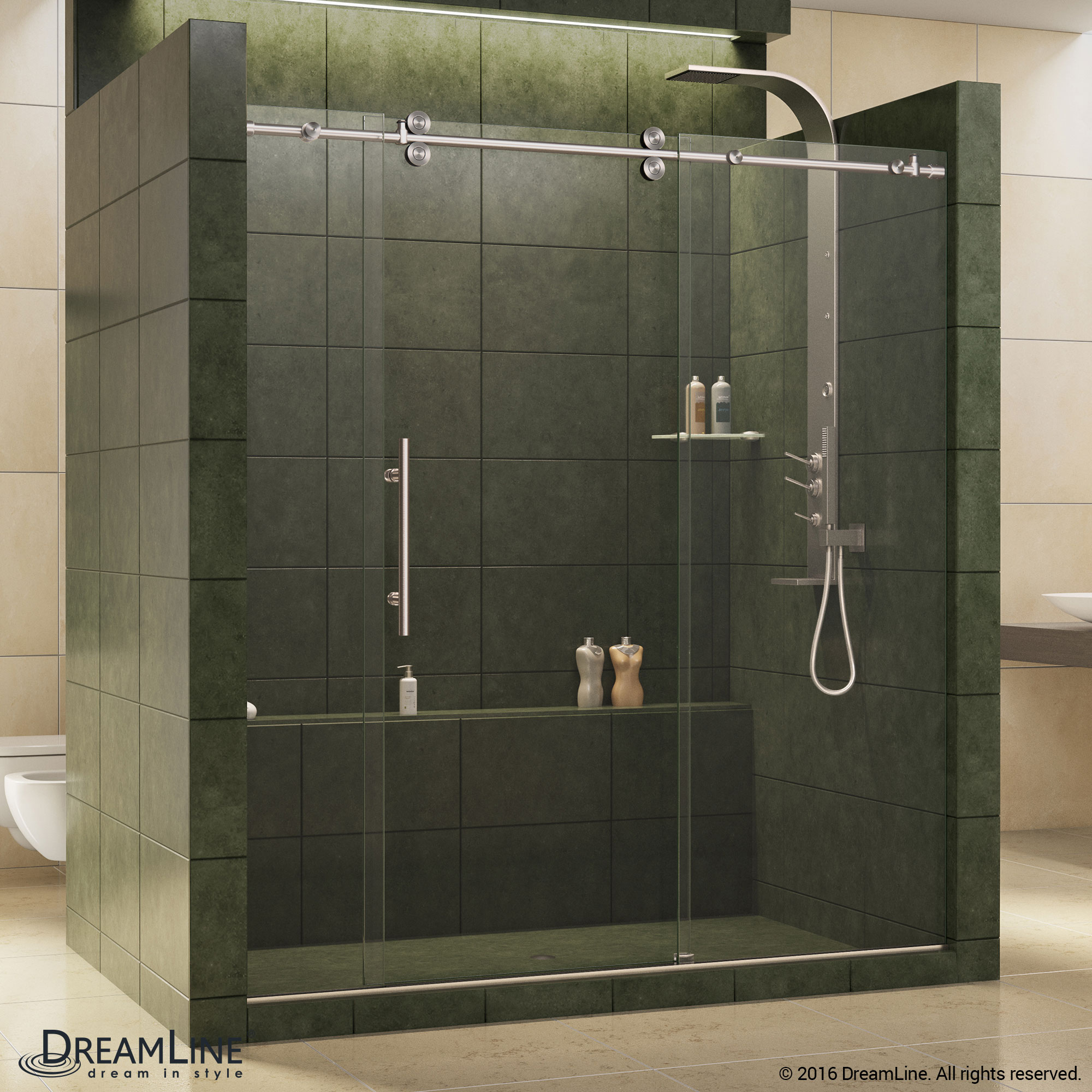 Dreamline Enigma X 34 1 2 In D 72 3 8 W 76 H Fully Dreamline Enigma 68 To 72 In Fully Frameless Sliding Shower Door Clear 1